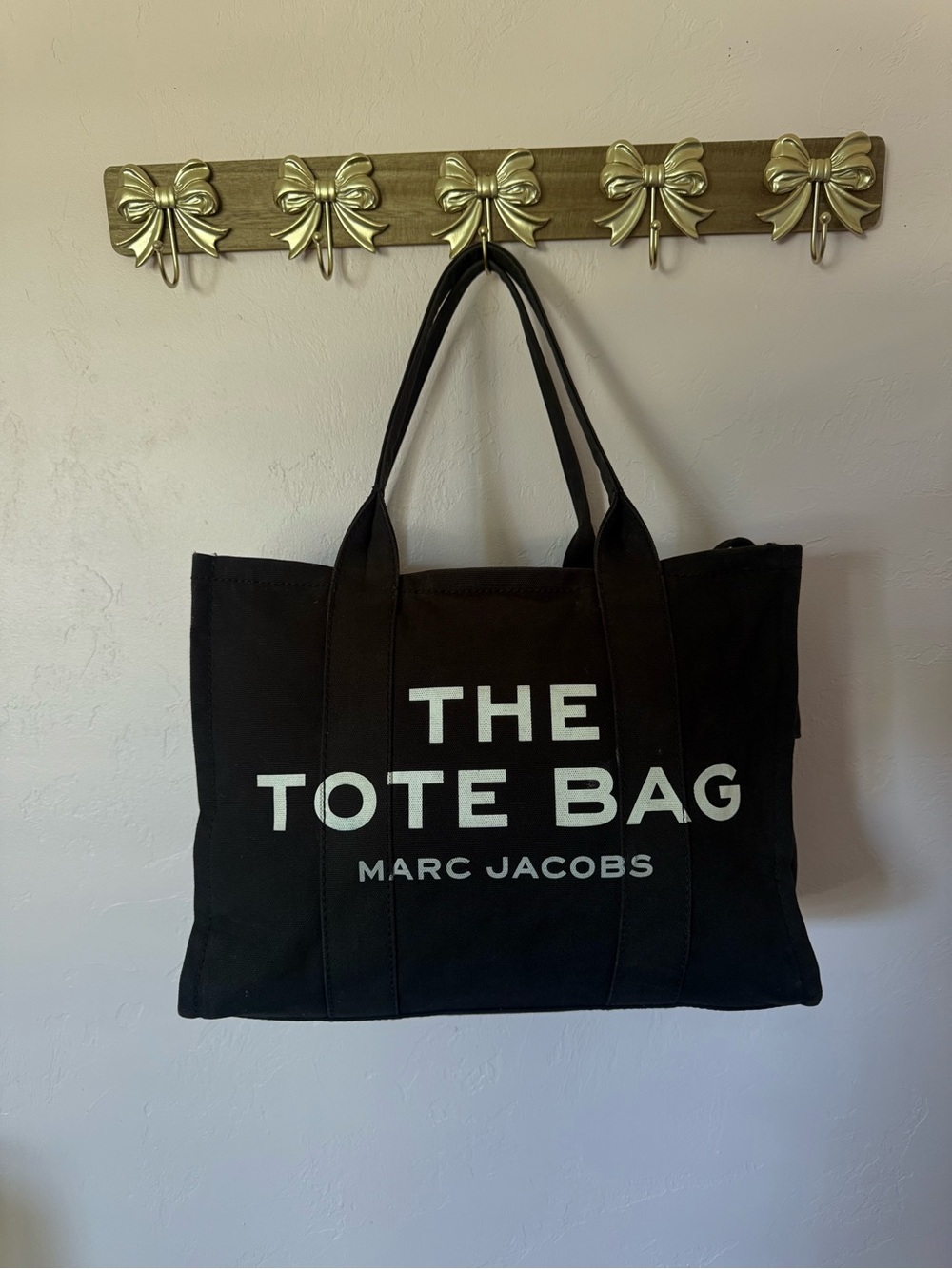 Marc Jacobs Large Black Canvas 'The Tote Bag' with White Logo